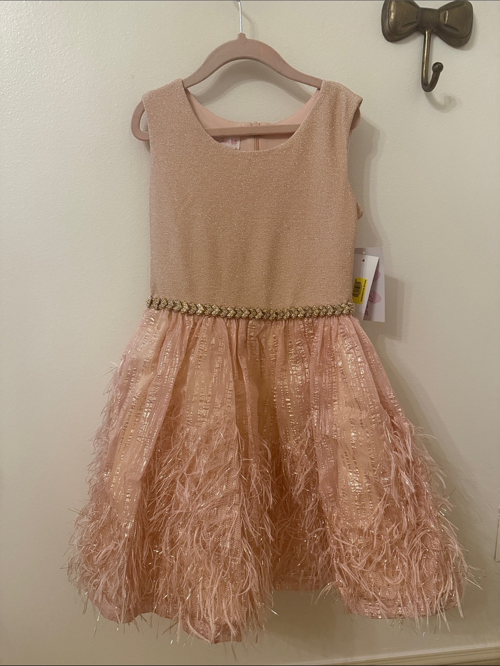 Bonnie Jean Blush Pink Glitter Bodice Feather Skirt Dress